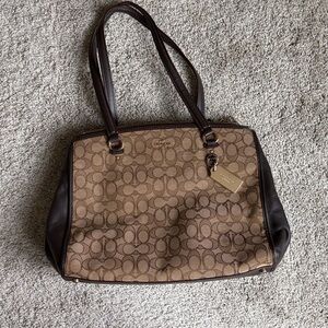 Coach Tan and Brown Signature Shoulder Bag